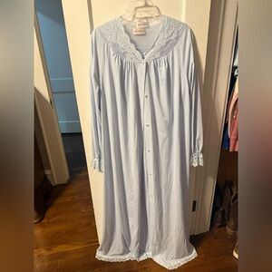 Vintage Shadowline Peignoir Set Nightgown Robe Nylon Lingerie Blue Size Large